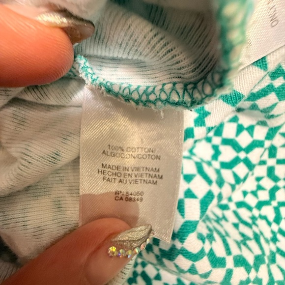 Jones New York Green and White Geometric 100% Cotton Tank Top Size Large - Picture 4 of 7